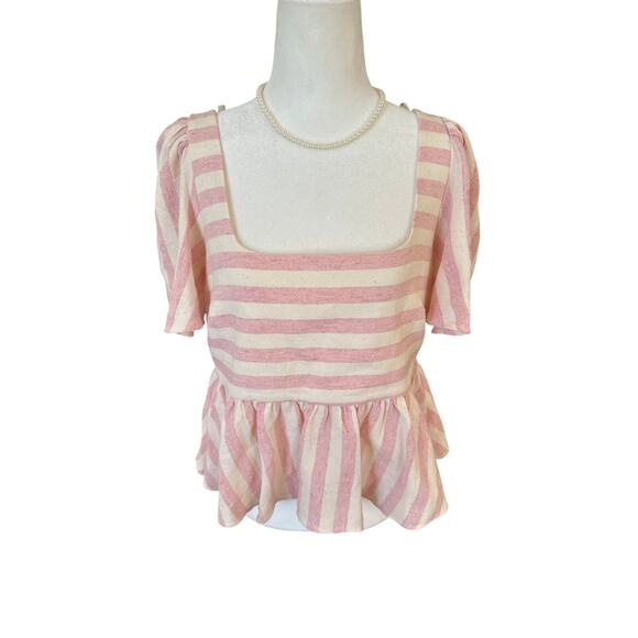 Zara TRF Collection Striped Linen Peplum Top - Picture 4 of 6